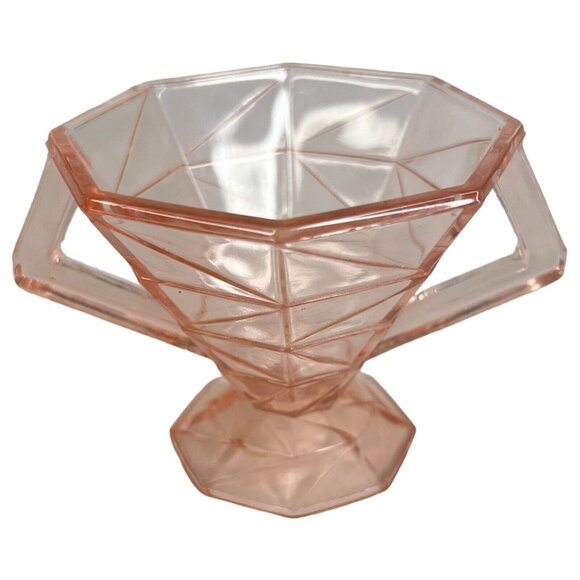 Pink Depression Glass Cracked Ice Covered Sugar Bowl with Lid Art Deco Style VTG - Picture 4 of 9